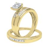 0.60 Carat (ctw) 18K Yellow Gold Round White Diamond Men & Women's Ring Trio Set