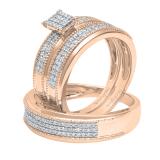 0.55 Carat (ctw) 10K Rose Gold Round White Diamond Men & Women's Ring Trio Set 1/2 CT