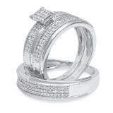 0.55 Carat (ctw) 10K White Gold Round White Diamond Men & Women's Ring Trio Set 1/2 CT