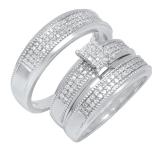 0.55 Carat (ctw) 18K White Gold Round White Diamond Men & Women's Ring Trio Set 1/2 CT