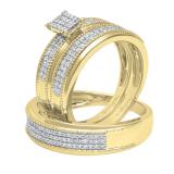 0.55 Carat (ctw) 18K Yellow Gold Round White Diamond Men & Women's Ring Trio Set 1/2 CT