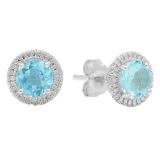 Sterling Silver 6 MM Each Round Blue Sapphire Ladies Bedded Frame Fashion Stud Earrings