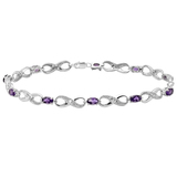 Sterling Silver 7X5 MM Each Oval Amethyst & Round White Diamond Ladies Infinity Link Tennis Bracelet