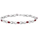 Sterling Silver 5X3 MM Each Oval Garnet & Round White Diamond Ladies Infinity Link Tennis Bracelet