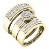 0.90 Carat (ctw) 10K Yellow Gold Round Diamond Men & Women's Cluster Engagement Ring Trio Set