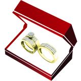 0.90 Carat (ctw) 10K Yellow Gold Round Diamond Men & Women's Cluster Engagement Ring Trio Set
