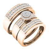 0.90 Carat (ctw) 14K Rose Gold Round Diamond Men & Women's Cluster Engagement Ring Trio Set