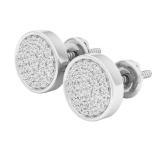 0.25 Carat (ctw) 10K White Gold Round White Diamond Ladies Micro Pave Circle Stud Earrings 1/4 CT