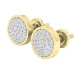 0.25 Carat (ctw) 18K Yellow Gold Round White Diamond Ladies Micro Pave Circle Stud Earrings 1/4 CT