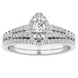 0.55 Carat (ctw) 10K White Gold Marquise & Round White Diamond Bridal Wedding Ring Set 1/2 CT