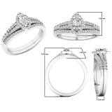 0.55 Carat (ctw) 10K White Gold Marquise & Round White Diamond Bridal Wedding Ring Set 1/2 CT