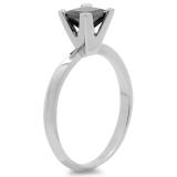 1.00 Carat (ctw) Sterling Silver Princess Black Diamond Ladies Solitaire Bridal Engagement Ring 1 CT