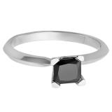 1.00 Carat (ctw) Sterling Silver Princess Black Diamond Ladies Solitaire Bridal Engagement Ring 1 CT