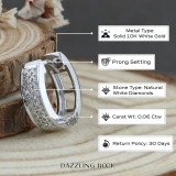 Round White Diamond Unisex Double Row Mini Classic Hoop Earring (Only 1Pc, 0.06 ctw, Color I-J, Clarity I2-I3), 10K White Gold