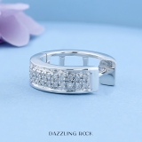 Round White Diamond Unisex Double Row Mini Classic Hoop Earring (Only 1Pc, 0.06 ctw, Color I-J, Clarity I2-I3), 10K White Gold