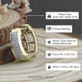 Round White Diamond Unisex Double Row Mini Classic Hoop Earring (Only 1Pc, 0.06 ctw, Color I-J, Clarity I1-I2), 14K Yellow Gold