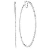 0.55 Carat (ctw) 10K White Gold Round White Diamond Ladies Micro Pave Hoop Earrings 1/2 CT