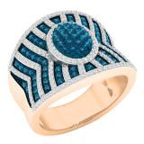 1.60 Carat (ctw) 10K Rose Gold Round White & Blue Diamond Ladies Bridal Fashion Right Hand Ring