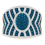 1.60 Carat (ctw) 10K Rose Gold Round White & Blue Diamond Ladies Bridal Fashion Right Hand Ring
