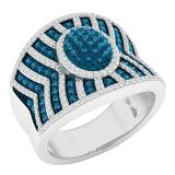 1.60 Carat (ctw) 10K White Gold Round White & Blue Diamond Ladies Bridal Fashion Right Hand Ring