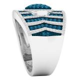 1.60 Carat (ctw) 10K White Gold Round White & Blue Diamond Ladies Bridal Fashion Right Hand Ring