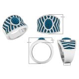 1.60 Carat (ctw) 10K White Gold Round White & Blue Diamond Ladies Bridal Fashion Right Hand Ring