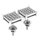 0.09 Carat (ctw) Platinum Plated Sterling Silver Round Diamond Mens Hip Hop Iced Stud Earrings