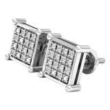 0.09 Carat (ctw) Platinum Plated Sterling Silver Round Diamond Mens Hip Hop Iced Stud Earrings