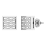 0.10 Carat (ctw) Platinum Plated Sterling Silver Round Diamond Mens Hip Hop Stud Earrings 1/10 CT