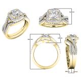 10K Yellow Gold Cushion & Round White Cubic Zirconia CZ Ladies Bridal Engagement Ring Set
