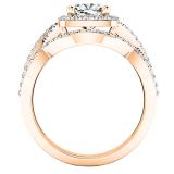 14K Rose Gold Cushion & Round White Cubic Zirconia CZ Ladies Bridal Engagement Ring Set