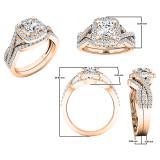 14K Rose Gold Cushion & Round White Cubic Zirconia CZ Ladies Bridal Engagement Ring Set