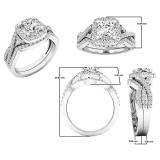 14K White Gold Cushion & Round White Cubic Zirconia CZ Ladies Bridal Engagement Ring Set