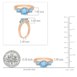 10K Rose Gold 7 MM Round Blue Topaz And Round White Diamond Ladies 3 Stone Engagement Ring