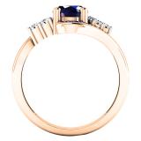 10K Rose Gold 8X6 MM Oval & Round Blue Sapphire & Round Diamond Ladies Bridal Engagement Ring