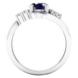 10K White Gold 8X6 MM Oval & Round Blue Sapphire & Round Diamond Ladies Bridal Engagement Ring