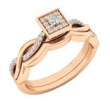 0.20 Carat (ctw) 10K Rose Gold Princess & Round Diamond Ladies Bridal Engagement Ring Set 1/5 CT