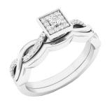 0.20 Carat (ctw) 10K White Gold Princess & Round Diamond Ladies Bridal Engagement Ring Set 1/5 CT