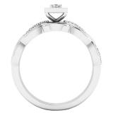 0.20 Carat (ctw) 10K White Gold Princess & Round Diamond Ladies Bridal Engagement Ring Set 1/5 CT