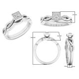 0.20 Carat (ctw) 10K White Gold Princess & Round Diamond Ladies Bridal Engagement Ring Set 1/5 CT