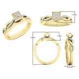 0.20 Carat (ctw) 10K Yellow Gold Princess & Round Diamond Ladies Bridal Engagement Ring Set 1/5 CT