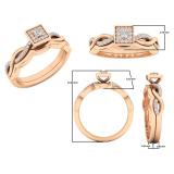 0.20 Carat (ctw) 18K Rose Gold Princess & Round Diamond Ladies Bridal Engagement Ring Set 1/5 CT