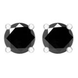 1.80 Carat (ctw) Sterling Silver Round Black Diamond Ladies Stud Earrings