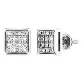 0.10 Carat (ctw) Platinum Plated Sterling Silver Diamond Mens Hip Hop Iced Stud Earrings 1/10 CT