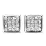 0.10 Carat (ctw) Platinum Plated Sterling Silver Diamond Mens Hip Hop Iced Stud Earrings 1/10 CT