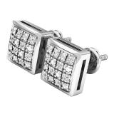 0.10 Carat (ctw) Platinum Plated Sterling Silver Diamond Mens Hip Hop Iced Stud Earrings 1/10 CT