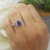 Sterling Silver 8X6 MM Pear Amethyst & Round White Diamond Ladies Engagement Ring