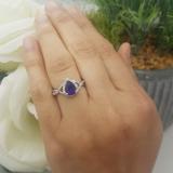 Sterling Silver 8X6 MM Pear Amethyst & Round White Diamond Ladies Engagement Ring