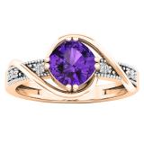10K Rose Gold 6 MM Cushion Amethyst & Round Diamond Ladies Bypass Bridal Engagement Ring