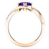 10K Rose Gold 6 MM Cushion Amethyst & Round Diamond Ladies Bypass Bridal Engagement Ring